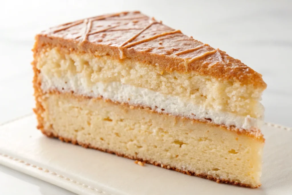 A slice of cake baked with kefir showcasing a moist and tender texture