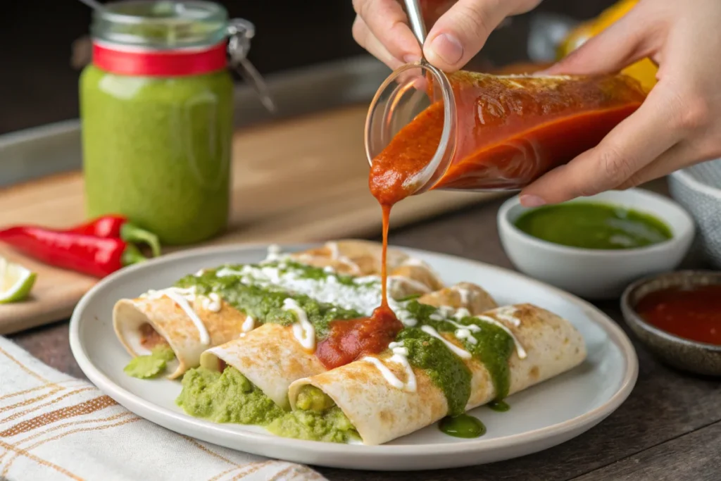 Drizzling Sauces on Divorced Enchiladas