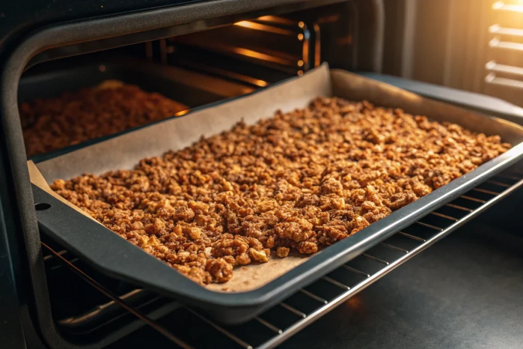 Granola Baking in the Oven at the Right Temperature