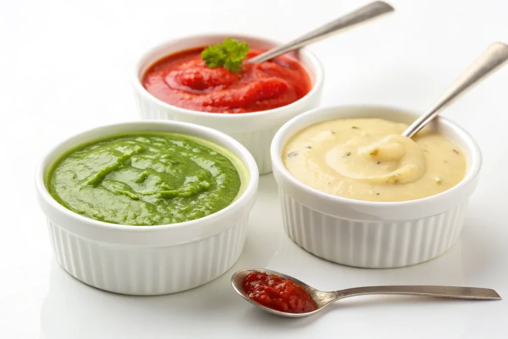 Three Different Enchilada Sauces: Red, Green, and Creamy