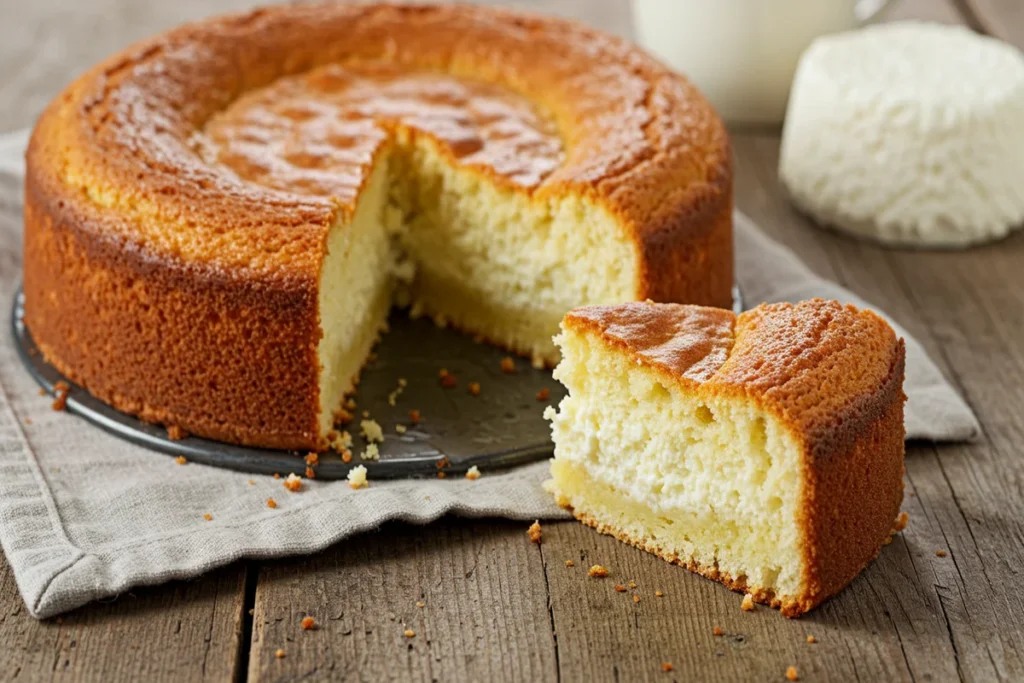 Is cottage cheese good for baking: A cottage cheese cake on a plate.