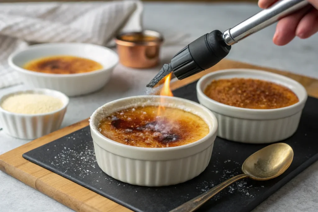 Caramelizing creme brulee with a spoon