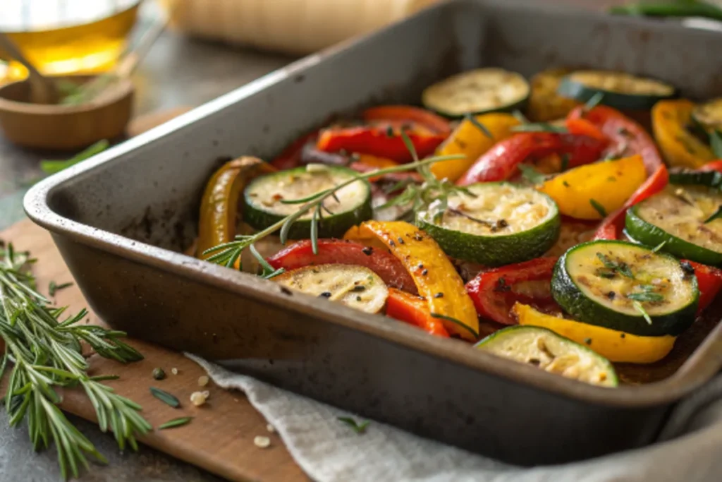 Close-up of tender roasted vegetables in a sajata recipe