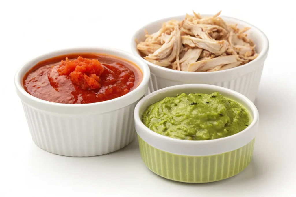 Red and Green Sauces with Chicken Filling