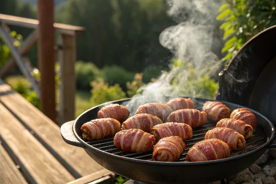 Armadillo eggs grilling on a barbecue, a popular cooking method