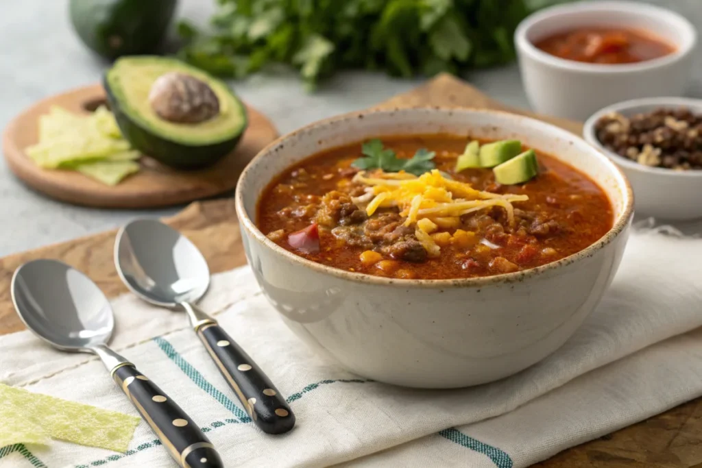 How Long Will Taco Soup Last? A spoiled bowl of taco soup with discoloration and mold next to a fresh bowl for comparison.