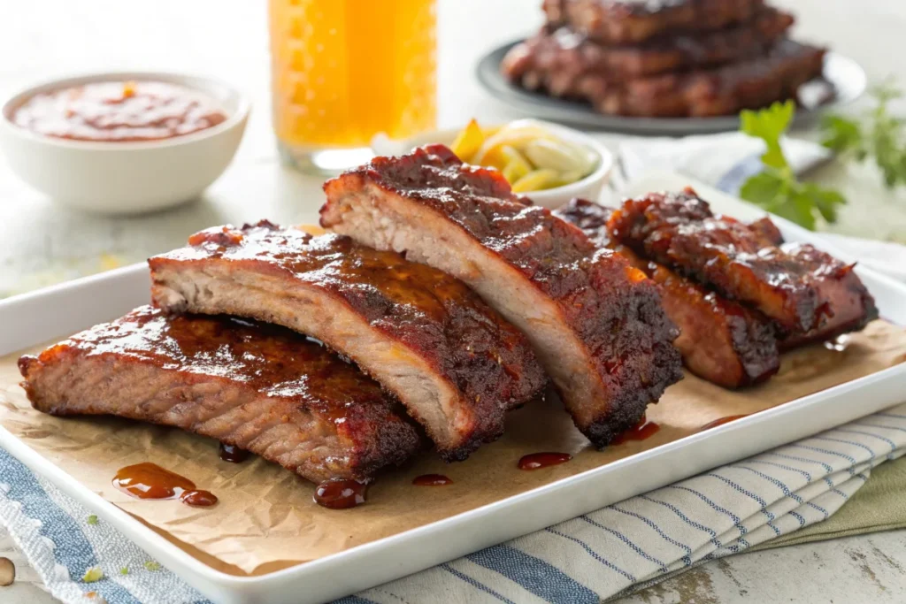 Delicious smoked ribs, a classic BBQ favorite, cooked to perfection.
