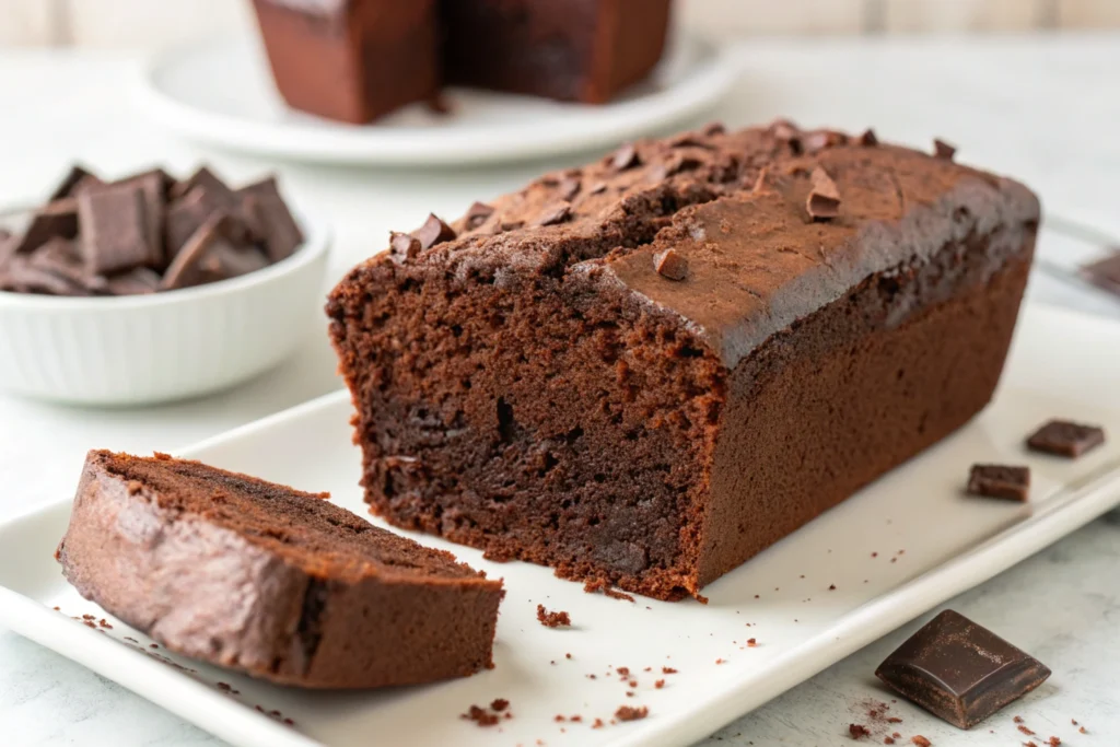 Chocolate Pound Cake : A moist chocolate pound cake showing the result of avoiding naturally dry baking