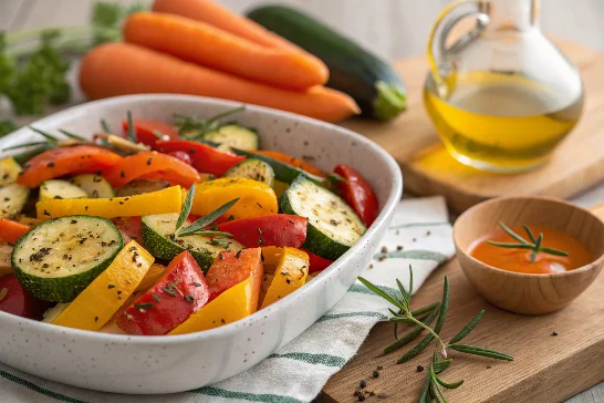 A vibrant, natural sajata recipe featuring simple roasted vegetables