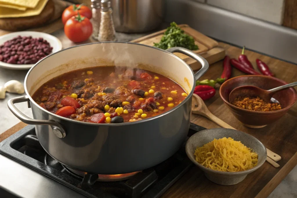 Cooking the base for Taco Soup Frios in a large pot