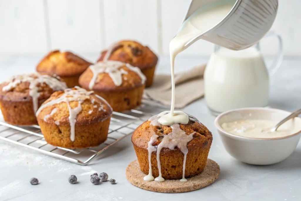 Kefir being drizzled over baked goods after baking, highlighting its versatility