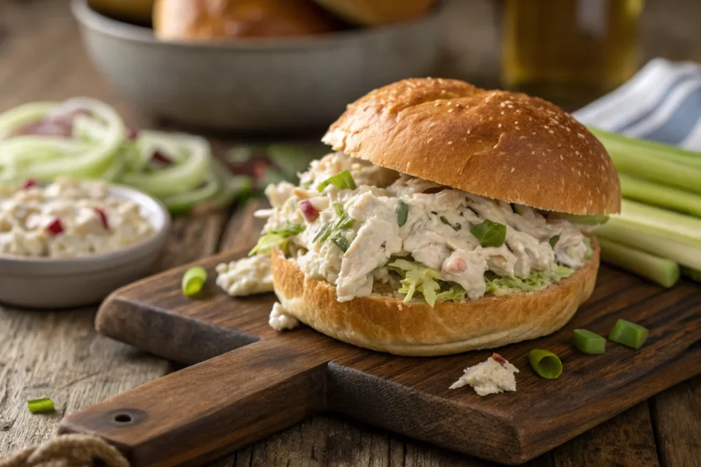 Rotisserie Chicken : Classic chicken salad with shredded rotisserie chicken.