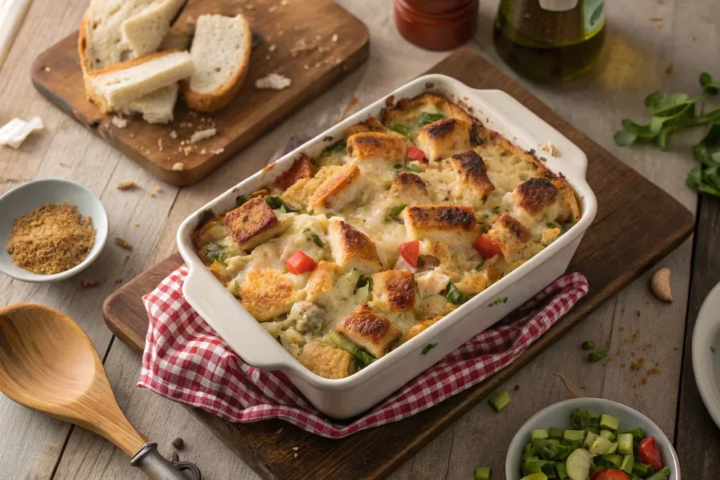 Rotisserie Chicken : Golden baked casserole using leftover rotisserie chicken.