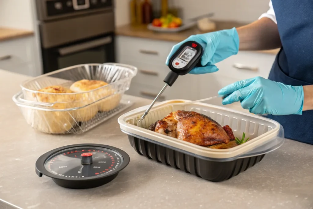 Handling Leftover Rotisserie Chicken safely in a kitchen.